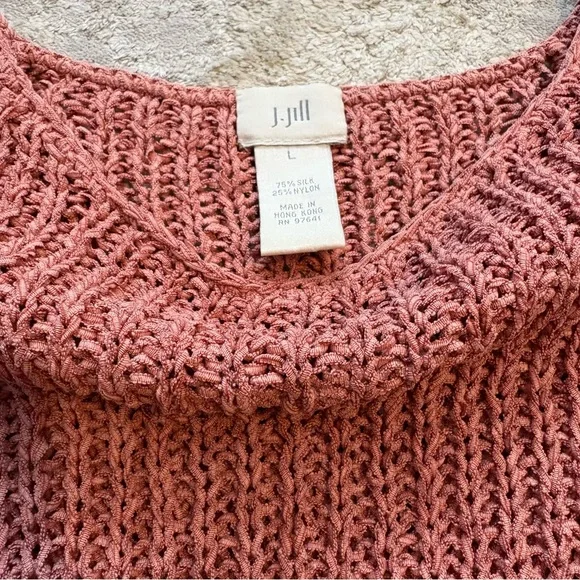 J Jill Silk Blend Chunky Knit Dusty Rose Pink Short Sleeve Sweater Size Large - Picture 4 of 9